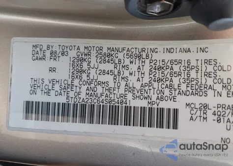 2004 Toyota Sienna Le from USA, damaged, VIN 5TDZA23C64S054041